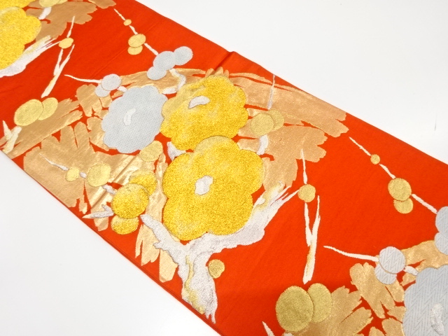 JAPANESE KIMONO / ANTIQUE FUKURO OBI / SILK / WOVEN BRANCH UME